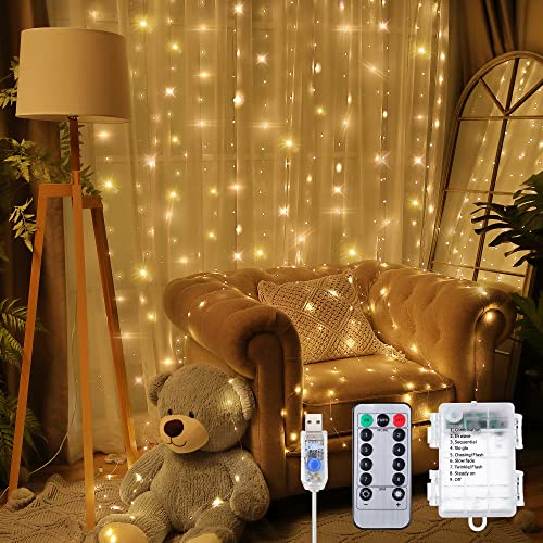 Meonum Curtain Tapestry Backdrop String Lights, Each 13 Strings 6.6 x 5 ft Tapestry Fairy String Light, 8 Modes Window Wal...