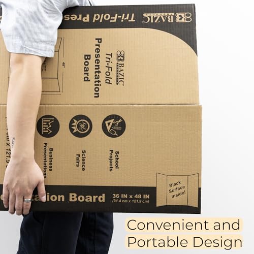 BAZIC Products Trifold Poster Board – Black Corrugated Cardboard Display Board for School Projects, Science Fairs, Photos,...