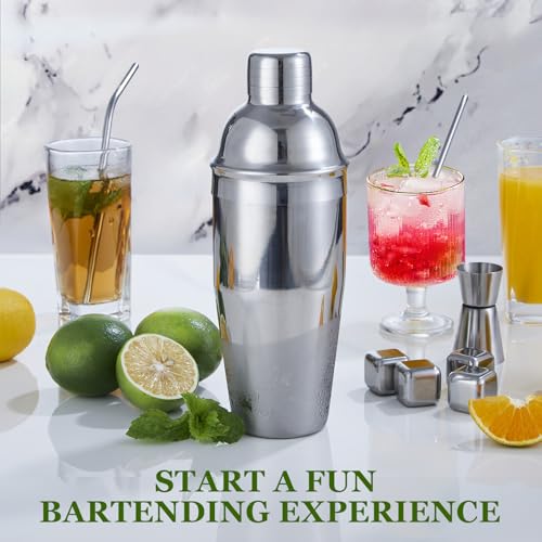 Cocktail Shaker Set, 23-Piece Stainless Steel Bartender Kit with Acrylic Stand & Cocktail Recipes Booklet, Professional Ba...