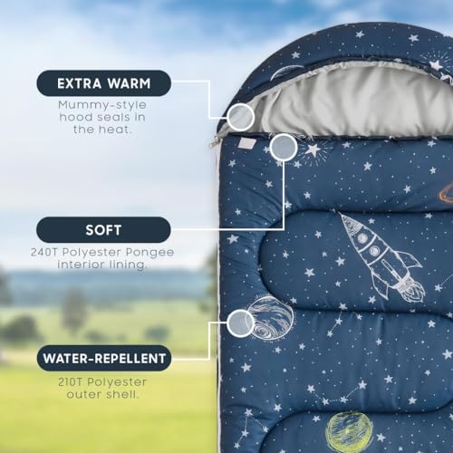 Wake In Cloud - Kids Sleeping Bag for Boys Toddlers, Camping in Warm Cold Weather, Backpacking Lightweight Compact Outdoor...