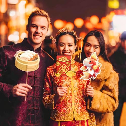2026 Chinese New Year Photo Booth Prop Stand, 25 Pcs Lunar New Year Spring Festival Sets, Horse Year Party Decorations for...