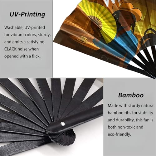 YKuzLx 13‘’ UV Glow Large Rave Fan for Men Women, Decorative Folding Hand Fan for Party, Home Decoration, Gift, Music Fest...