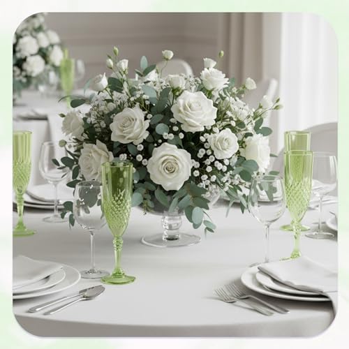 HTTBEIZI Light Green Champagne Flutes Set of 12 7oz, Plastic Reusable Glasses Cups Goblets Shatterproof Unbreakable, for V...