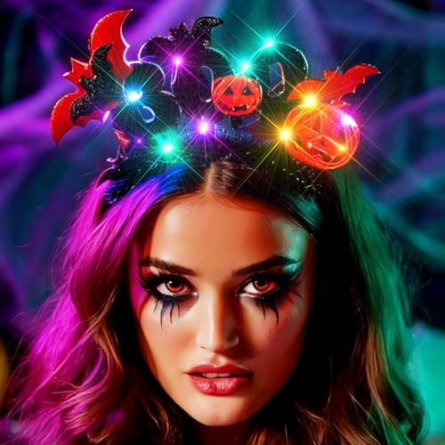 GORTIN Light up Halloween Headband Black Led Bats Headpiece Pumpkin Cosplay Costume Hair Accessories for Women