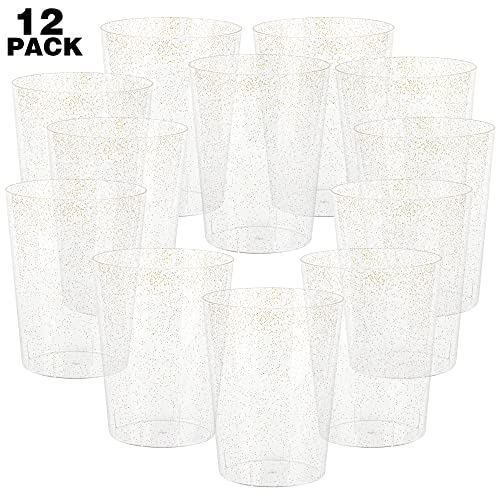 Tiawudi 12 Pack Plastic Ice Bucket For Parties, Gold Glitter Clear Wine Cooler for Wedding, Good as One Large Champagne Ch...