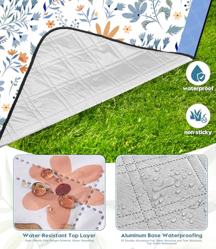 DEWUR Picnic Blankets 79"x79" Extra Large Outdoor Blanket Beach Blanket Waterproof SandProof Picnic Mat Washable Foldable ...