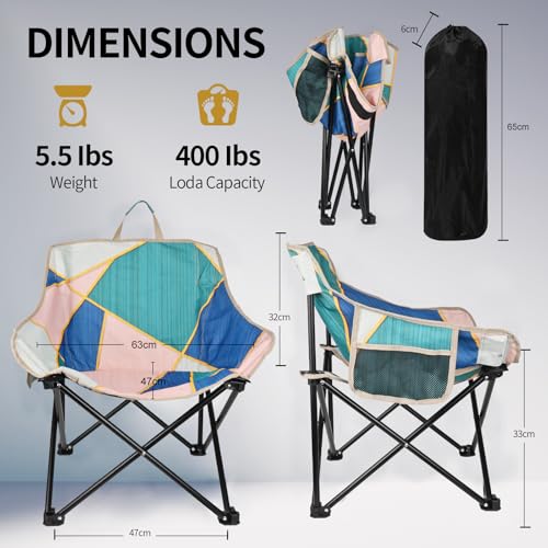 2 Pack Camping Chair for Adults, Portable Folding Sofa Chair, Easy Set Up Patio Chair Lawn Padded Seat Camping Stool Chair...