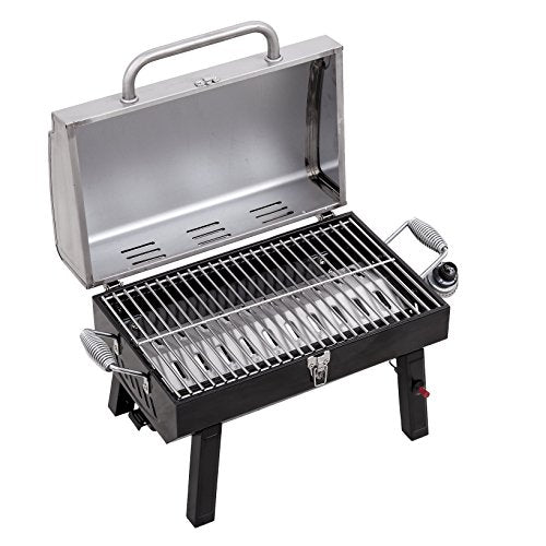 Char-Broil 200 Square Inch Stainless Steel Portable Propane Gas Grill and 13-Piece Cuisinart CGS-W13 Wooden Handle BBQ Too...