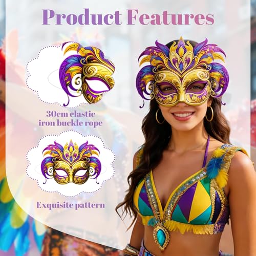 MOSIOBERDAVIAN 24 Pcs Mardi Gras Masks Bulk Paper Masquerade Masks Pack Vintage Carnival Mask for Masquerade Party Supplie...