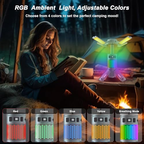 Camping Lights, Rechargeable Telescopic Camping Lights with Stand,12,000mAh Camping Lanterns & Lights with RGB, Magnetic B...