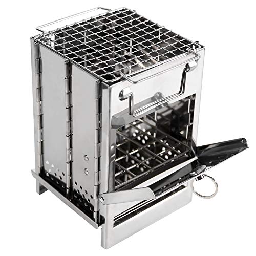 REDCAMP Wood Burning Folding Camp Stove Stainless Steel Grid, Portable Collapsible Backpacking Stove Survival Rocket Stove...