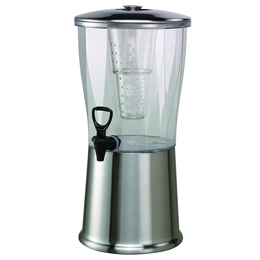 Service Ideas CBDRT3SS Beverage Dispenser, Round, 3 Gallon with Plastic Container and Optional Infuser Tube, Stainless Ste...