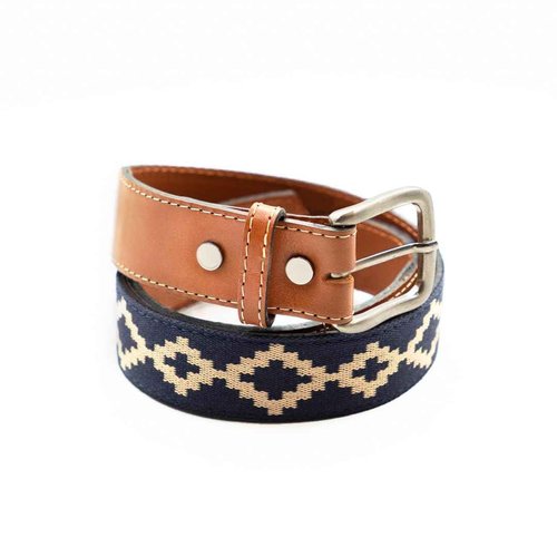 GauchoLife Interchangeable Handmade Woven Polo Belt - Guarda Pampas Design, Crafted from Full Grain Leather (34, Navy Blue)