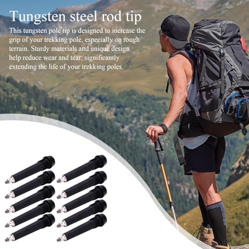 10 Pieces Trekking Pole Tips, Tungsten Steel Rod End Tip, Walking Sticks Accessories, Rubber Feet for Hiking Pole - Climbi...
