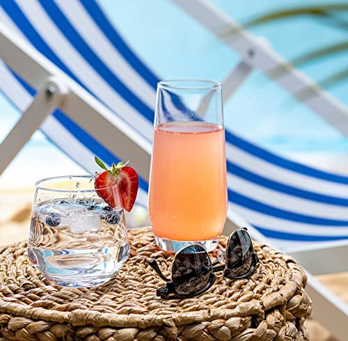 Le'raze Everyday Drinking Glasses Set of 8-4 Tall Highball Glass Cups & 4 Short Dof Drinking Glass, Kitchen Glasses for Co...