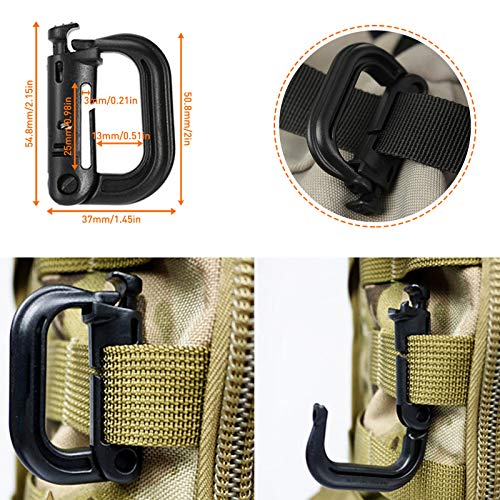 Molle Backpack Attachments Kit of 28 Accessories, D-Ring Grimloc Locking Gear Clip Web Dominator Elastic Strings Strap