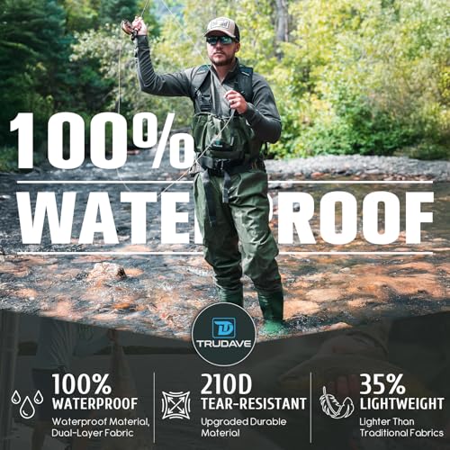 Trudave Chest Waders for Men with Boots, 2-Ply Nylon/PVC Waterproof Fishing & Hunting Waders for Men and Women