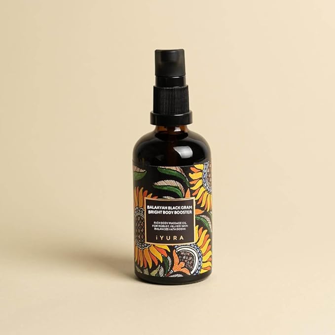 iYURA Balaayah Black Gram Bright Body Booster Oil | Ayurvedic Massage & Moisturizing Body Oil | Luxurious, Fast-Absorbing & Non-Sticky | 3.38 fl oz