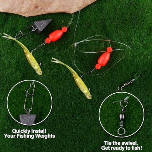 Alwonder 5-Pack Pompano Rigs Surf Fishing Rigs with Snell Floats, Saltwater Live Bait Rig Swivels Duo Lock Snaps Circle Wi...