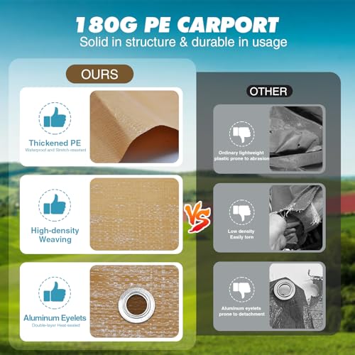 10x20FT Carport Canopy Replacement Cover Heavy Duty Waterproof & UV Protected, All Weather Car Shade Canopy with Ball Bung...