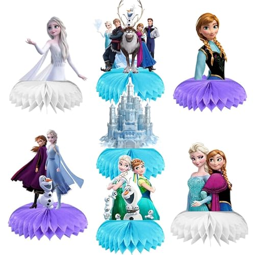 7 Pcs Cute Party Supplies, Cartoon Birthday Party Decorations, Blue Honeycomb Centerpieces for Table