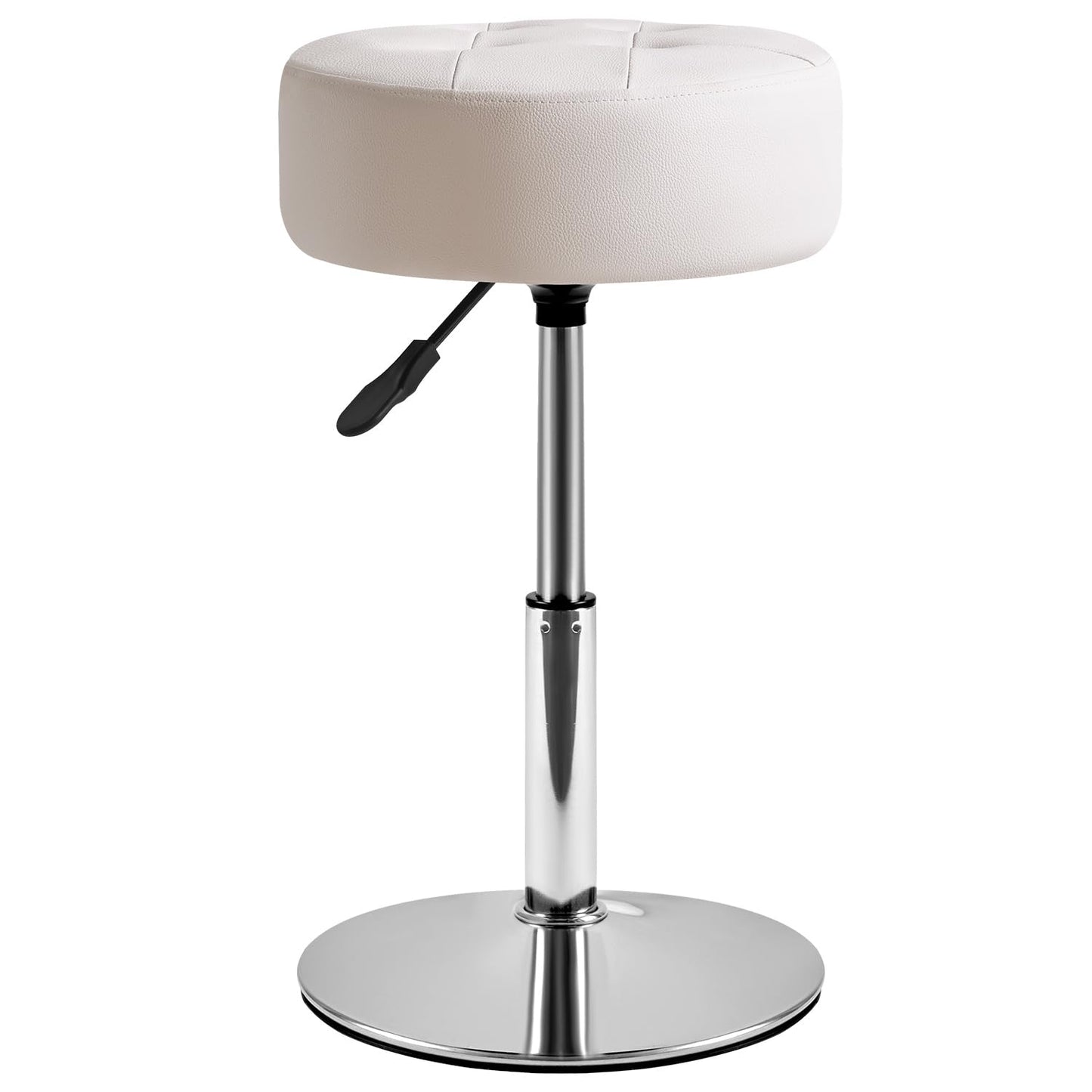IBUYKE Height Adjustable 360°Swivel Vanity Stool, Tufted Round Vanity Chair for Makeup Room, Faux Leather Vanity Stool for Bathroom, Living Room, Modern Ottoman, White WBD025W