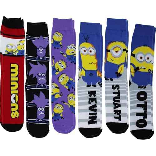 Hyp Despicable Me Minions Men's Casual Crew Socks, 6-Pack, Size 8-12