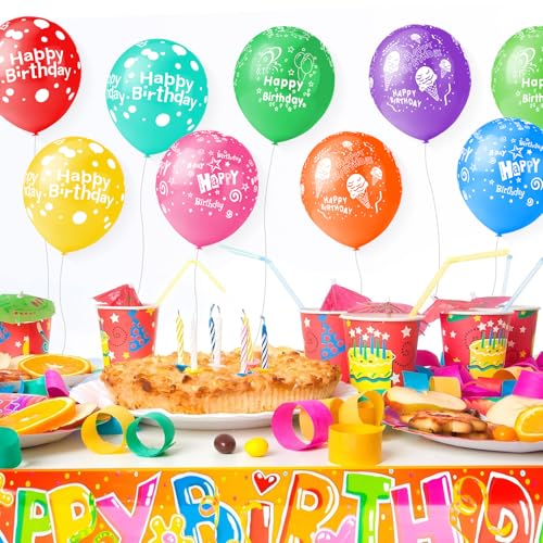 50pcs 12inch Happy Birthday Balloons for Men&Women, Assorted Balloons for Party, Beautiful Flowers Printed Decoration (Bir...