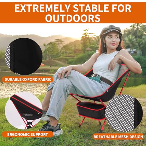 Veathzet Ultralight Camping Chair, Foldable Portable Camping Chair with Breathable Nylon Mesh, Compact Design & Carry Bag ...