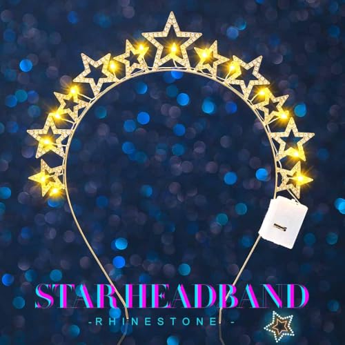 JAKAWIN Light Up Star Headband Rhinestone Costume Hair Accessories for Women