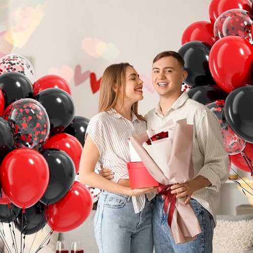 Red and Black Balloons, 60pcs 12inch Black Red Confetti Balloons for Graduation Wedding New Year Eve Birthday Party Decora...