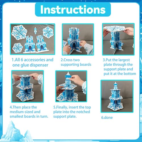 Frozen Birthday Party Decorations, 3-Tier Frozen Cupcake Stand with Snowflakes and Ice Castle Design for Winter Wonderland...