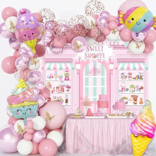 Mocsicka Sweet Shoppe Backdrop 7x5ft Dessert Parlor for Girl Birthday Party Background Decorations Donut Ice Cream Cake Ta...