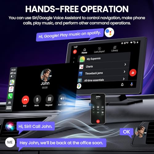 TECXERLLON 9.0'' Wireless Carplay Screen for Car with 4K Dash Cam & 1080P Backup Camera, Touchscreen Car Stereo with Carpl...