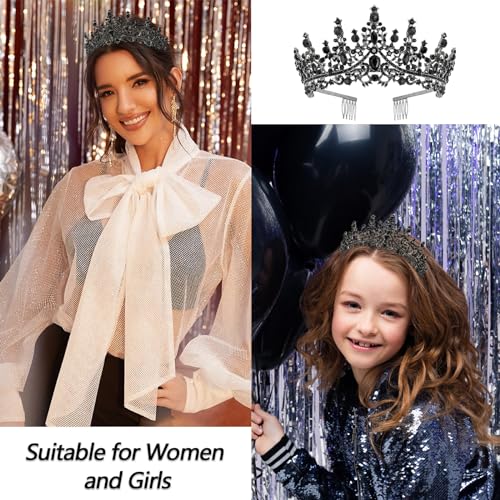 VELSCRUN Black Crystal Birthday Tiara Crowns for Women Girls It's My Birthday Sash Queen Girls Princess Crown with Combs H...