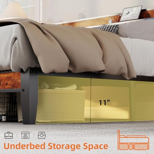 Sweetcrispy Twin Bed Frame with Headboard,Spacious Underbed Storage,Integrated Charging Station,Durable Squeak-Free Frame,Simple No-Tool Assembly,Works with Twin Mattress No Box Spring Required