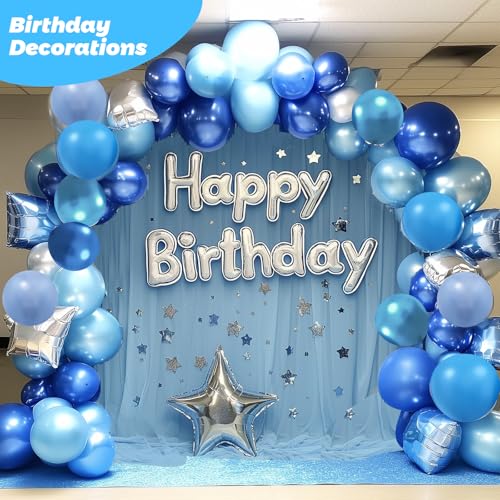 RUBFAC 65Pcs Metallic Blue Birthday Balloons, 12 Inches Pearl Pastel Light Blue Latex Balloons for Birthday Baby Shower We...