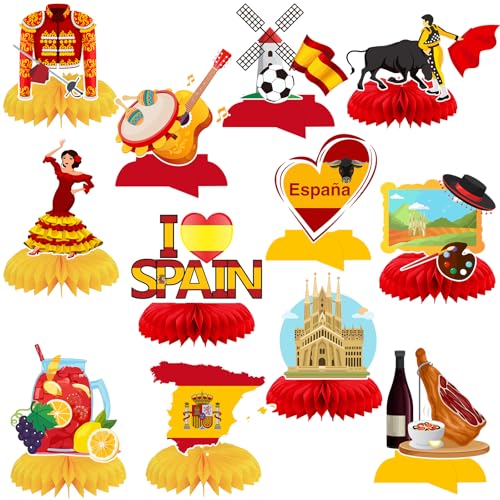 12 Pcs Spain Honeycomb Centerpieces Spain Themed Table Decorations for Fiesta Española Flamenco Party Decor Supplies