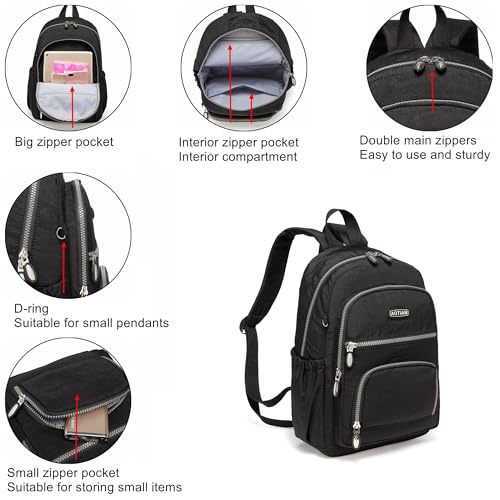 AOTIAN Small Size Backpack, Durable Lightweight Daypack for Women Girls & Boys Hiking Travel Sports, Black