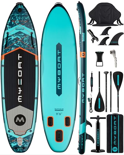 MYBOAT 11'6"×34"×6" Extra Wide Inflatable Paddle Board, Stand Up Paddle Board for Fishing, Sup Board with 3 Removable Fin...