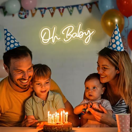 Oh Baby Neon Sign for Backdrop Wall Decor, Boy and Girl Baby Shower Decorations Led Light up Sign for Party Decor, Warm Wh...