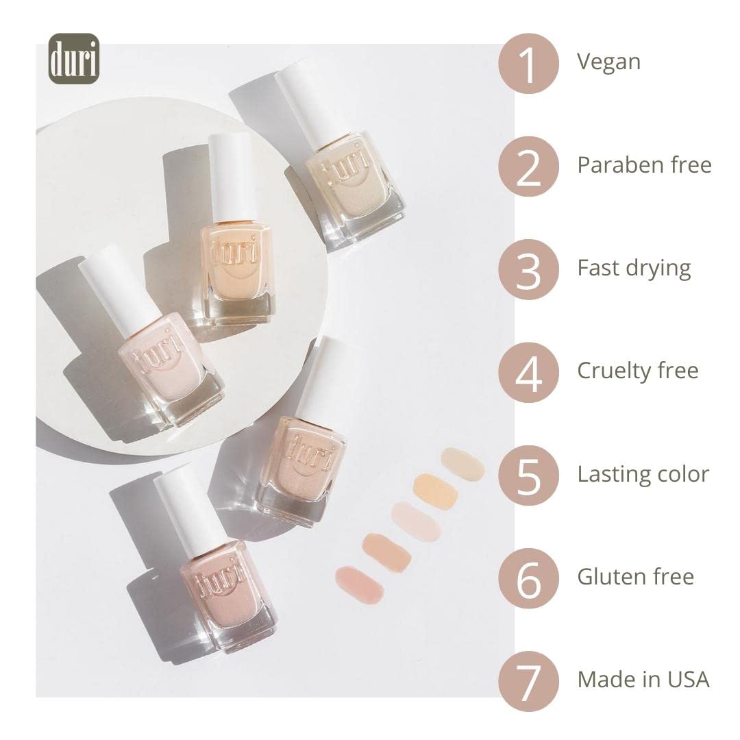 duri Nail Polish, 770 Dip My Toes, White Metallic Shimmer, Full Coverage, Shiny Finish, Fast Drying, Long Lasting, 0.45 Fl Oz