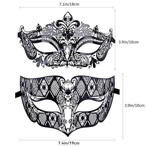 Thmyo Couples Venetian Laser Cut Masquerade Mask,Halloween Mardi Gras Party Mask (Black & black)