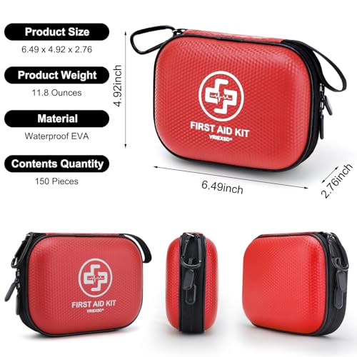 Mini First Aid Kit - 150 Piece Small Waterproof Hard Shell Medical Kit for Home, Car, Travel, Camping, Truck, Hiking, Spor...