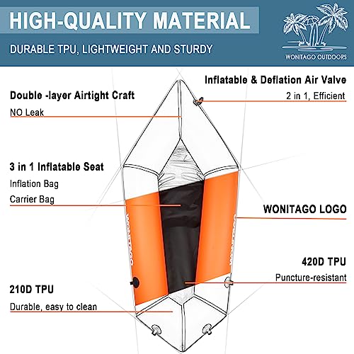 WONITAGO Packraft TPU Inflatable Travel Kayak with Soft Seat Lightweight Packrafts for Flat Water Rafting/Bicycle Driftin...