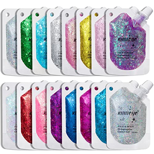 Holographic Face Glitter Gel Body Shimmer Makeup for for Hair, Face, Clavicle, Arm, Nail, Eyeshadow, Long Lasting Waterpro...