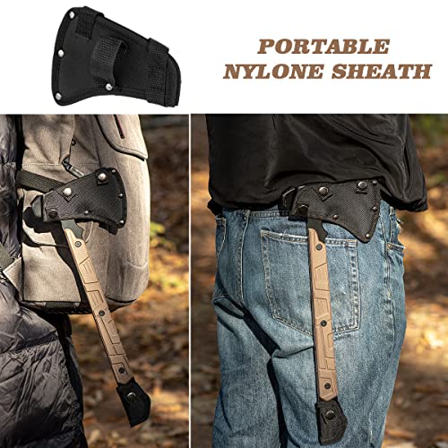17.5in Full Tang Camping Axe Tomahawk with Nylon Sheath, Tactical and Survival Hatchet with Hammer for Axe Throwing, Outdo...
