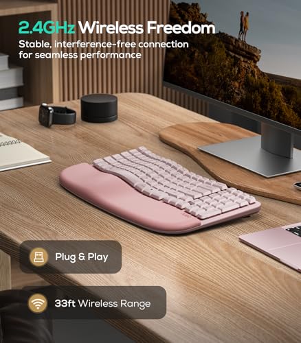 Nulea RT08 Wave Keys Wireless Ergonomic Keyboard with Cushioned Palm Rest, 2.4GHz Ergo Cordless USB Computer Keyboard, Com...