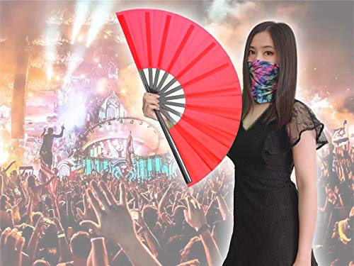 Zolee Large Rave Folding Hand Fan for Men/Women - Chinese Japanese Solid Kung Fu Tai Chi Handheld Fan with Fabric Case - f...
