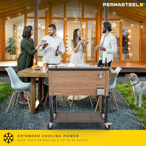 Permasteel 80 Quart Party Cooler, Rolling Ice Chest with Wheels and Handles for Indoor Outdoor Patio